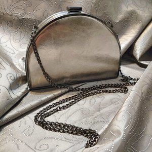 Madison West Silver Metallic Bag with Silver Toned Metal Chain Strap